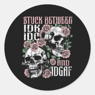 Adesivo Redondo Esqueleto Engraçado Entre Idk Idc Idgaf Hallowe