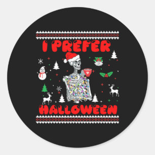 Adesivo Redondo Esqueleto Engraçado Eu Prefiro o Halloween Febre N