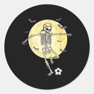 Adesivo Redondo Esqueleto Engraçado Jogando Futebol Halloween Engr