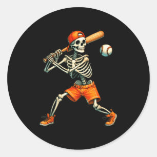 Adesivo Redondo Esqueleto Engraçado Rebate Beisebol Halloween Meni