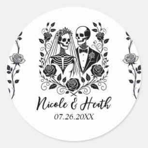 Adesivo Redondo Esqueleto Floral Preto Branco Rosa Vine Casamento 
