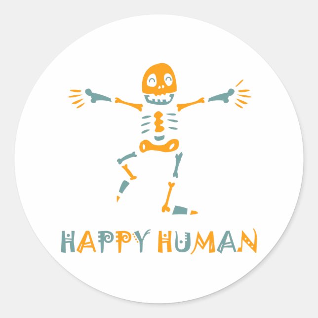 Adesivo Redondo Esqueleto humano feliz (Frente)