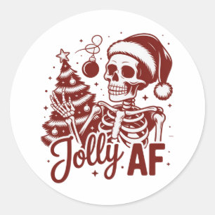 Adesivo Redondo Esqueleto Jolly Af Sarcástico Natal Sarcasmo Engra