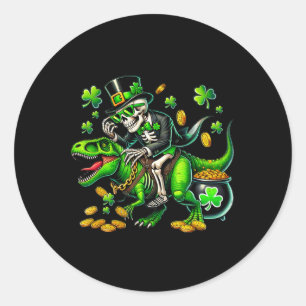 Adesivo Redondo Esqueleto Leprechaun Esqueleto Montando Trex St Pa