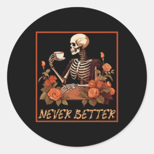Adesivo Redondo Esqueleto Louco Com Café E Flores No Halloween