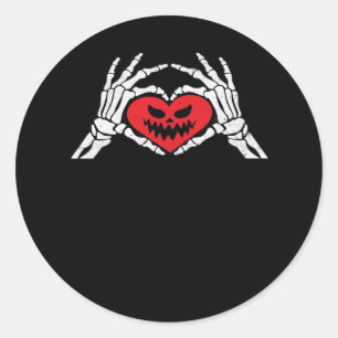 Adesivo Redondo Esqueleto Mão Um Halloween Doido De Coração