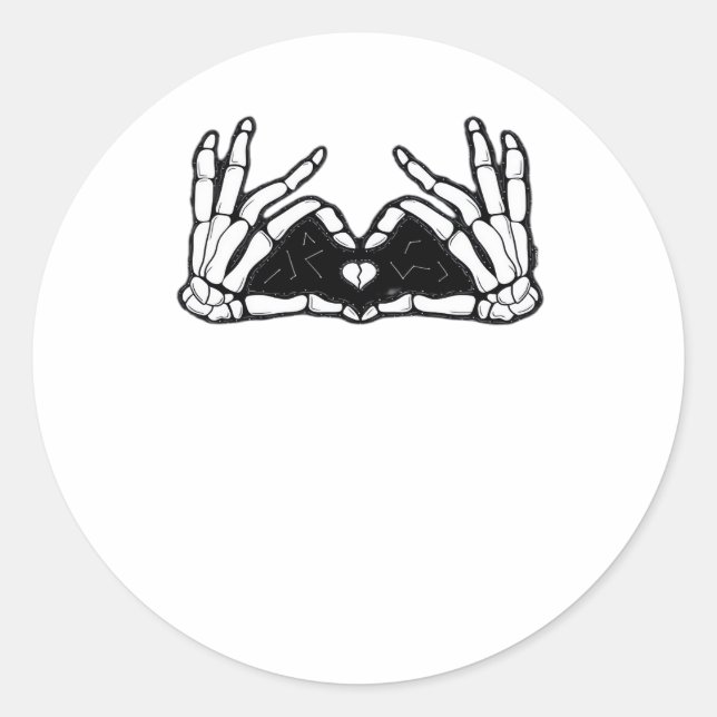 Adesivo Redondo Esqueleto Mãos O Coração (Frente)