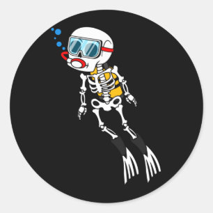 Adesivo Redondo Esqueleto Mergulhador Halloween Mergulho Subaquáti