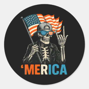 Adesivo Redondo Esqueleto Merica Rocha Bandeira Americana Patrióti