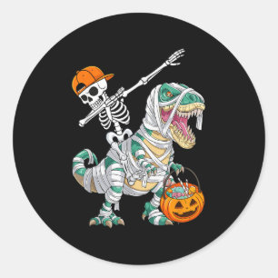Adesivo Redondo Esqueleto Montando Dançando Dab Dinossauro T Rex H