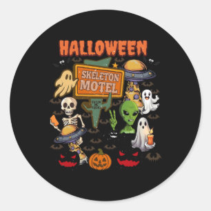 Adesivo Redondo Esqueleto Motel Halloween Fantasma Bonito Fantasma