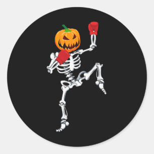 Adesivo Redondo Esqueleto Muay Thai Halloween Abóbora Kickboxing M