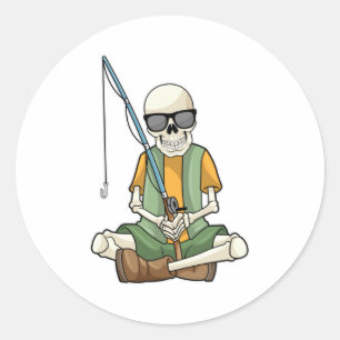 Adesivo Redondo Esqueleto na pesca com cana de pesca