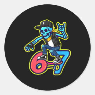 Adesivo Redondo Esqueleto Patinador Engraçado 67 Meme Patinação Re