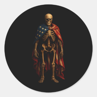 Adesivo Redondo Esqueleto Patriótico da Bandeira Americana Horror 