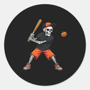 Adesivo Redondo Esqueleto Rebate Abóbora Beisebol Fantasia Hallowe