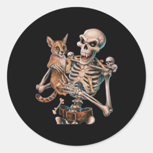 Adesivo Redondo Esqueleto Segurando Um Gato Gatinho Halloween Men