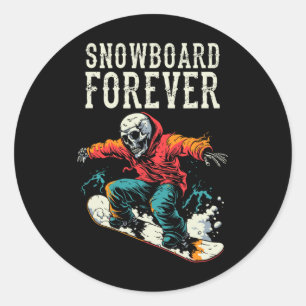 Adesivo Redondo Esqueleto Snowboarder - Esportes de inverno Snowbo
