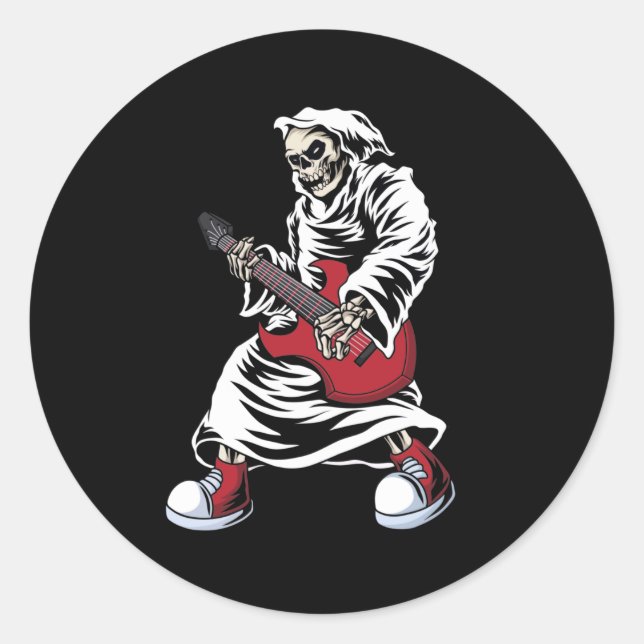 Adesivo Redondo esqueleto tocando guitarra - Acústica (Frente)