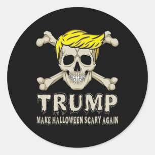 Adesivo Redondo Esqueleto Trump Faça o Halloween Assustador Novame