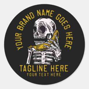 Adesivo Redondo Esqueleto vetorial chama a bananeira vintage t shi