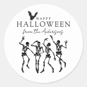 Adesivo Redondo Esqueletos Dançantes Modernos Feliz Halloween