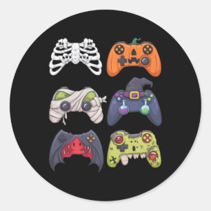 Adesivo Redondo Esqueletos de Halloween Controles de Jogos de Zumb
