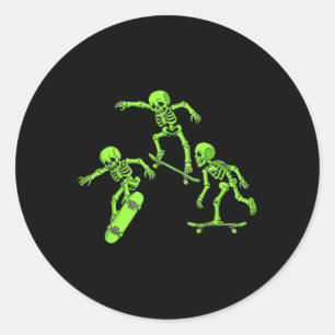 Adesivo Redondo Esqueletos de Skate Halloween Skater Meninos Crian