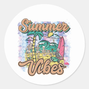 Adesivo Redondo Esqueletos de surfe legal Verão vibe arte