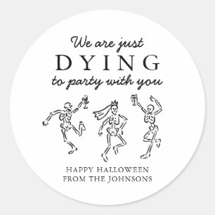 Adesivo Redondo Esqueletos Desenhados à Mão Festejando Halloween