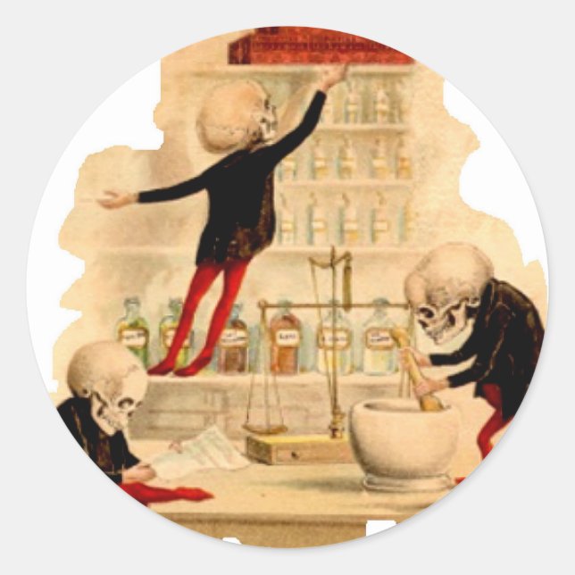 Adesivo Redondo Esqueletos do Cientista Louco (Frente)
