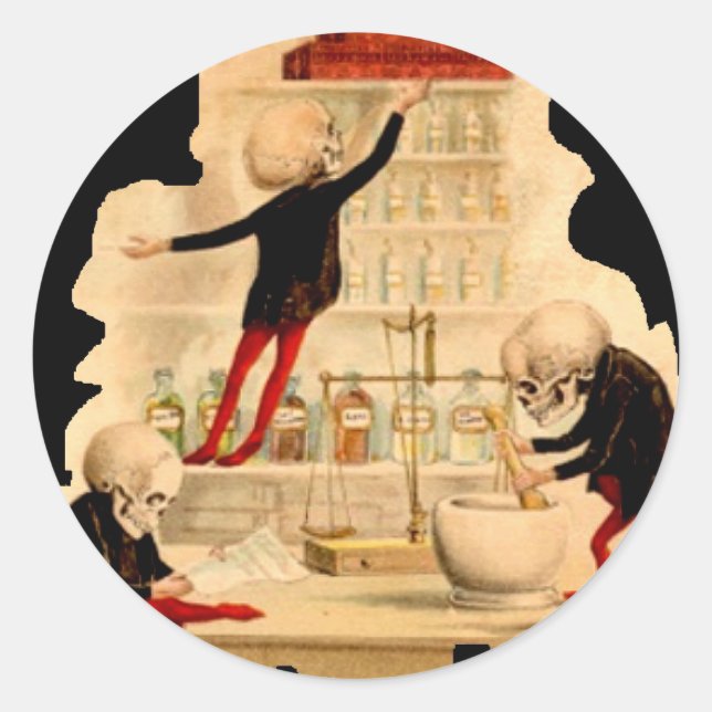 Adesivo Redondo Esqueletos do Cientista Louco (Frente)