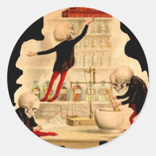 Adesivo Redondo Esqueletos loucos do cientista