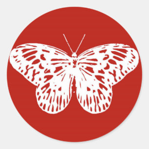 Adesivo Redondo Esquema da borboleta, vermelho e branco profundo