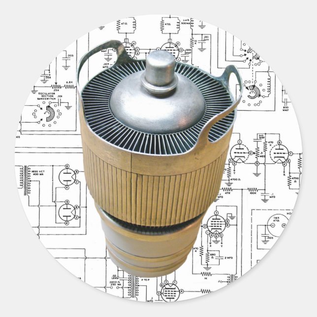 Adesivo Redondo Esquema do tubo de transmissão de cerâmica (Frente)