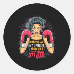 Adesivo Redondo Esquerda Gancho Opinião Boxe Esposa Diversão Artes