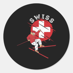 Adesivo Redondo Esqui Alpino Suíço Schweiz Raízes Bandeira da Suíç