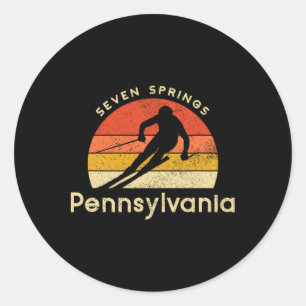 Adesivo Redondo Esqui Antigo Seven Springs Montanha Pennsylvania