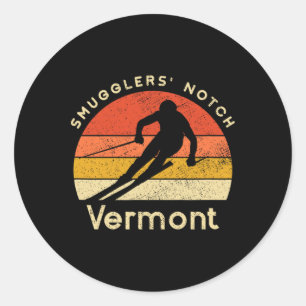 Adesivo Redondo Esqui Antigo Smugglers' Notch Vermont Montanha