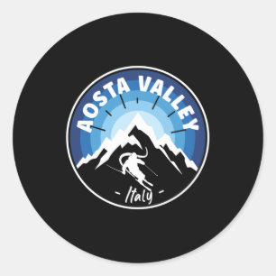 Adesivo Redondo Esqui Aosta Valley Itália Blue