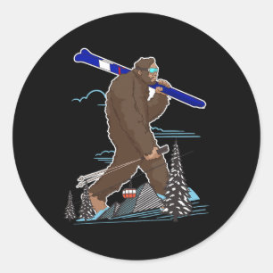 Adesivo Redondo Esqui Bigfoot Engraçado Sasquatch Ski Para O Esqui