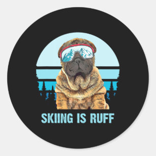 Adesivo Redondo Esqui Chinês de Shar-Pei Winter É Ruff Ski Dog Lov