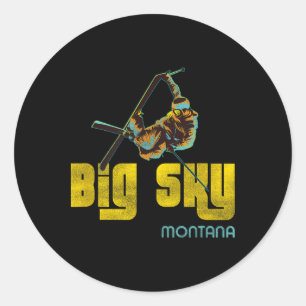 Adesivo Redondo Esqui da Vintage de Big Sky Montana