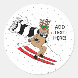 Adesivo Redondo Esqui de Reindeer de Natal