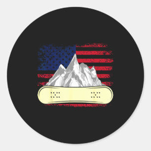 Adesivo Redondo Esqui de snowboard bandeira americana