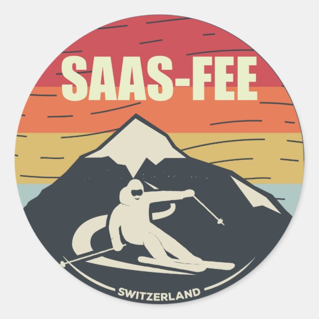 Adesivo Redondo Esqui de Suiça Saas-Fee de Esqui Retroativo (Frente)
