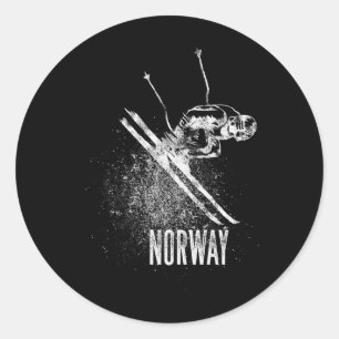 Adesivo Redondo Esqui Downhill Noruega Design Retro Montanha Neve