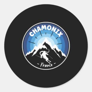 Adesivo Redondo Esqui Em Chamonix France Blue