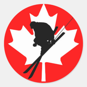 Adesivo Redondo Esqui em declive da bandeira canadense