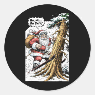 Adesivo Redondo Esqui Esquiador Papai Noel Batendo na Árvore Natal